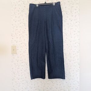 👖Alfred Dunner 8P Dark Blue Denim Pants Stretch Waist Wide Leg Office Casual